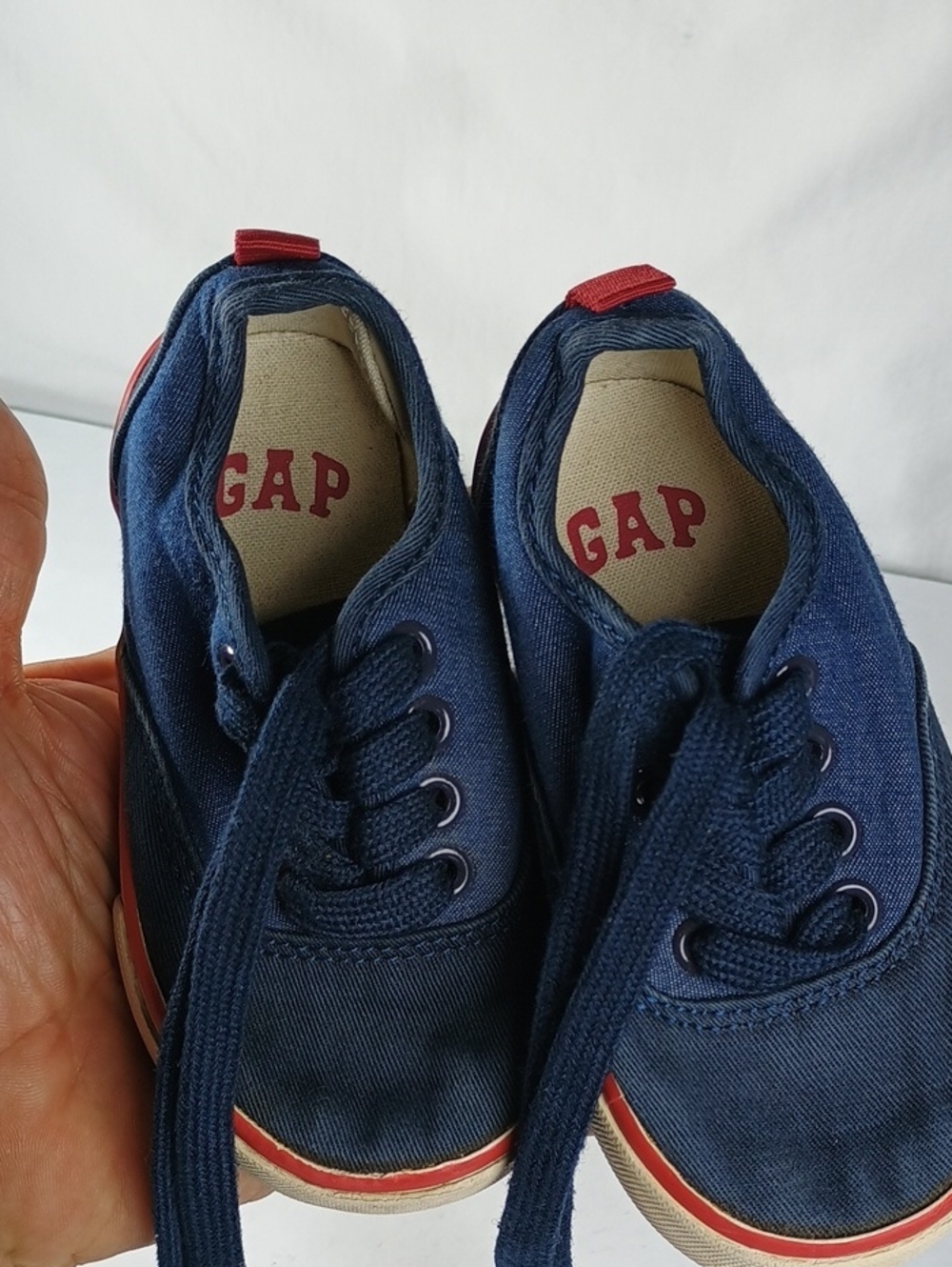 GAP Navy Canvas Toddler Lace-Up Sneakers with Red Accent